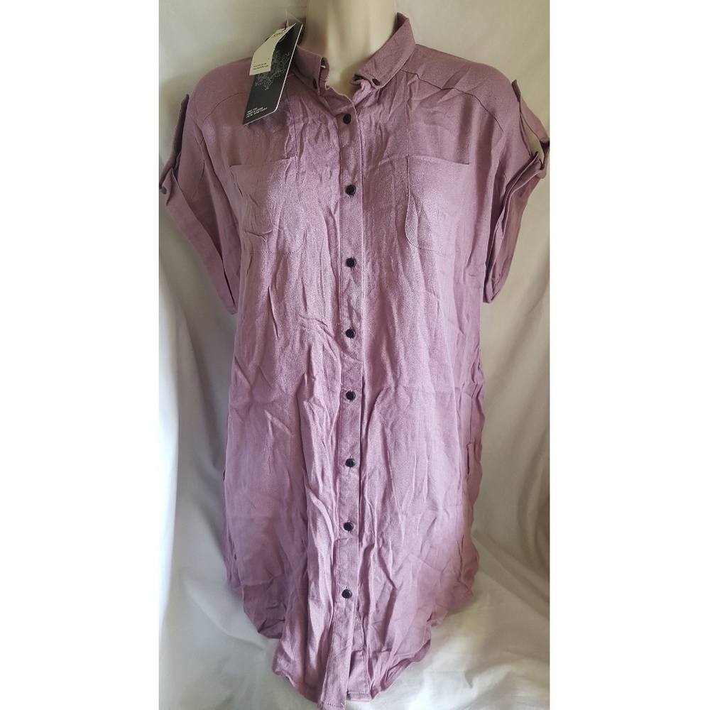 ONLY purple rayon cap slv long button up top